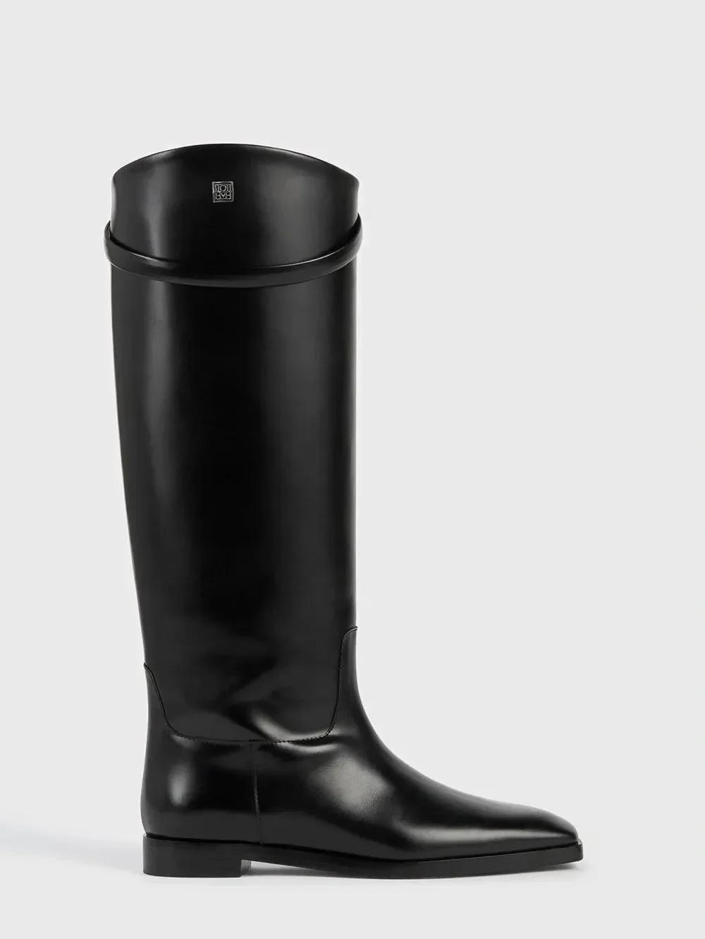 NEW Toteme Leather Riding Boot Square Toe Pull On Shiny Black 41EU